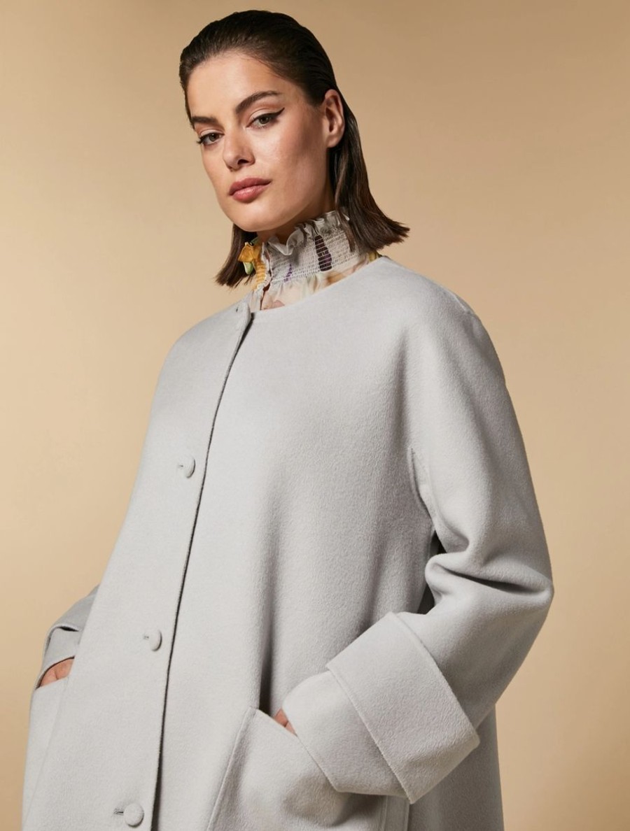 Vetements Marina Rinaldi | Veste Double Face En Laine Melangee Gris Clair