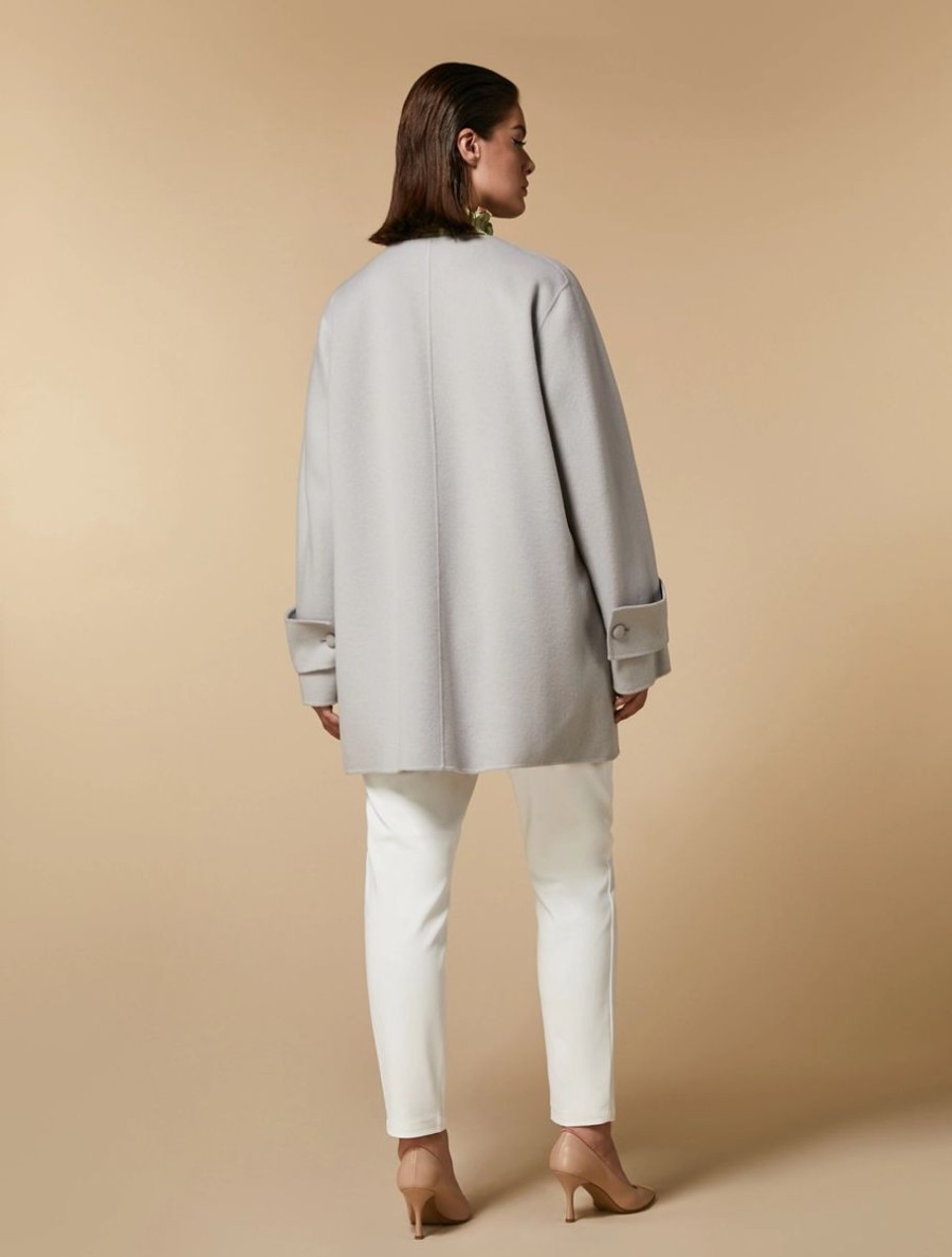 Vetements Marina Rinaldi | Veste Double Face En Laine Melangee Gris Clair