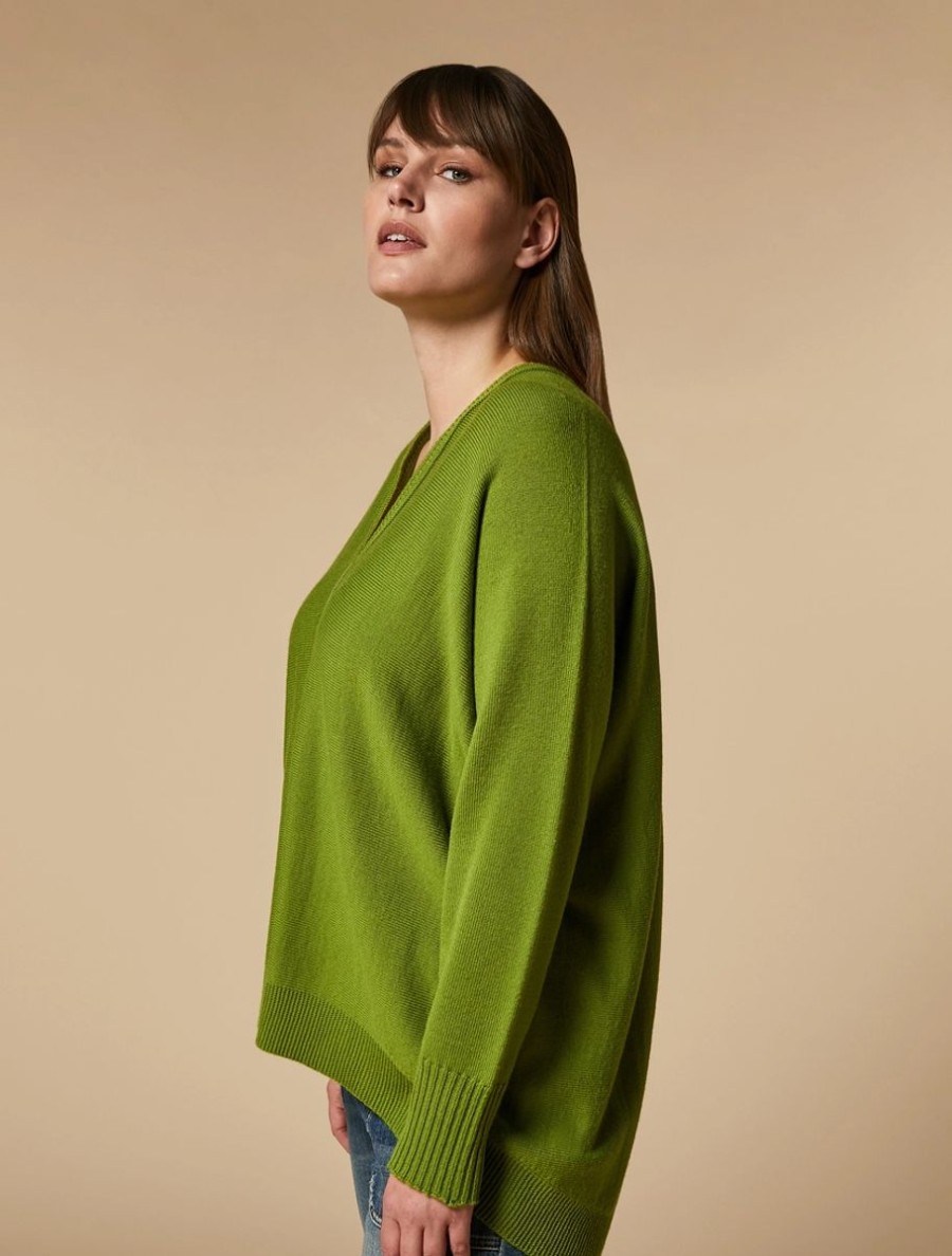 Vetements Marina Rinaldi | Pull En Laine Melangee Olive Verte