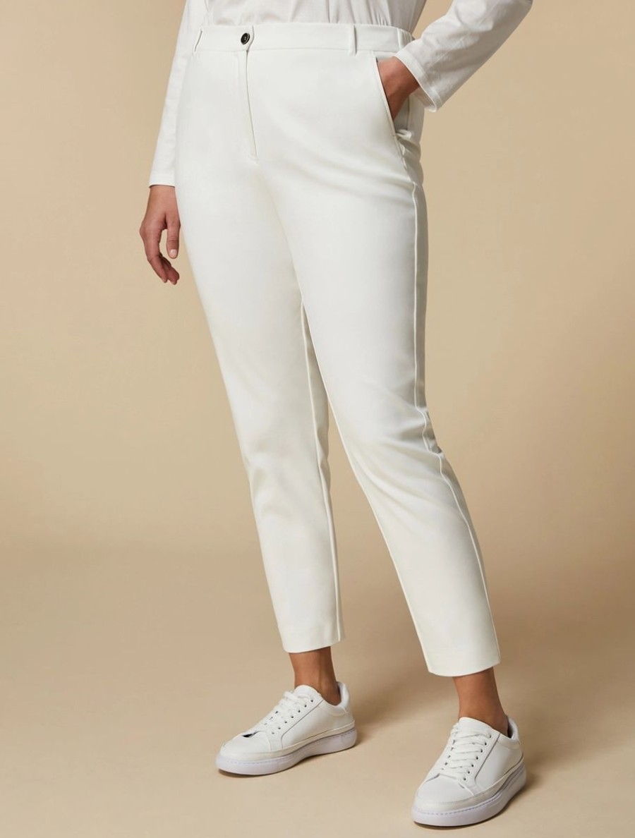 Vetements Marina Rinaldi | Pantalon En Coton Melange Technique Blanc