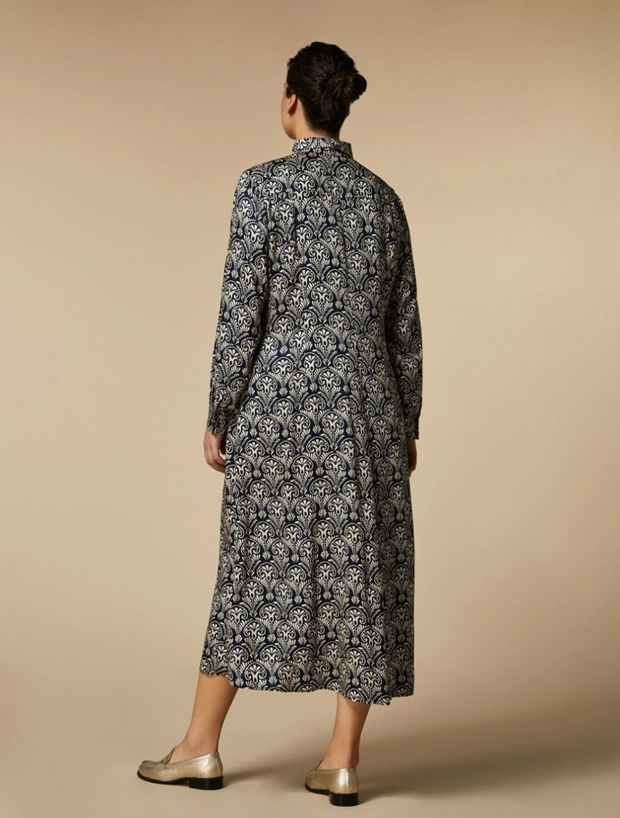 Vetements Marina Rinaldi | Robe Chemise En Satin Imprime Outremer