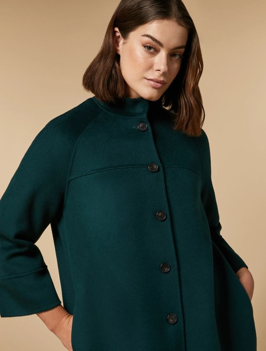 Vetements Marina Rinaldi | Manteau Double Face En Laine Et Cachemire Vert Fonce