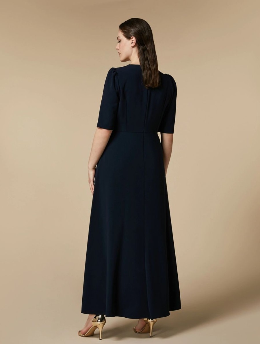 Vetements Marina Rinaldi | Robe Longue En Triacetate Marine Fonce