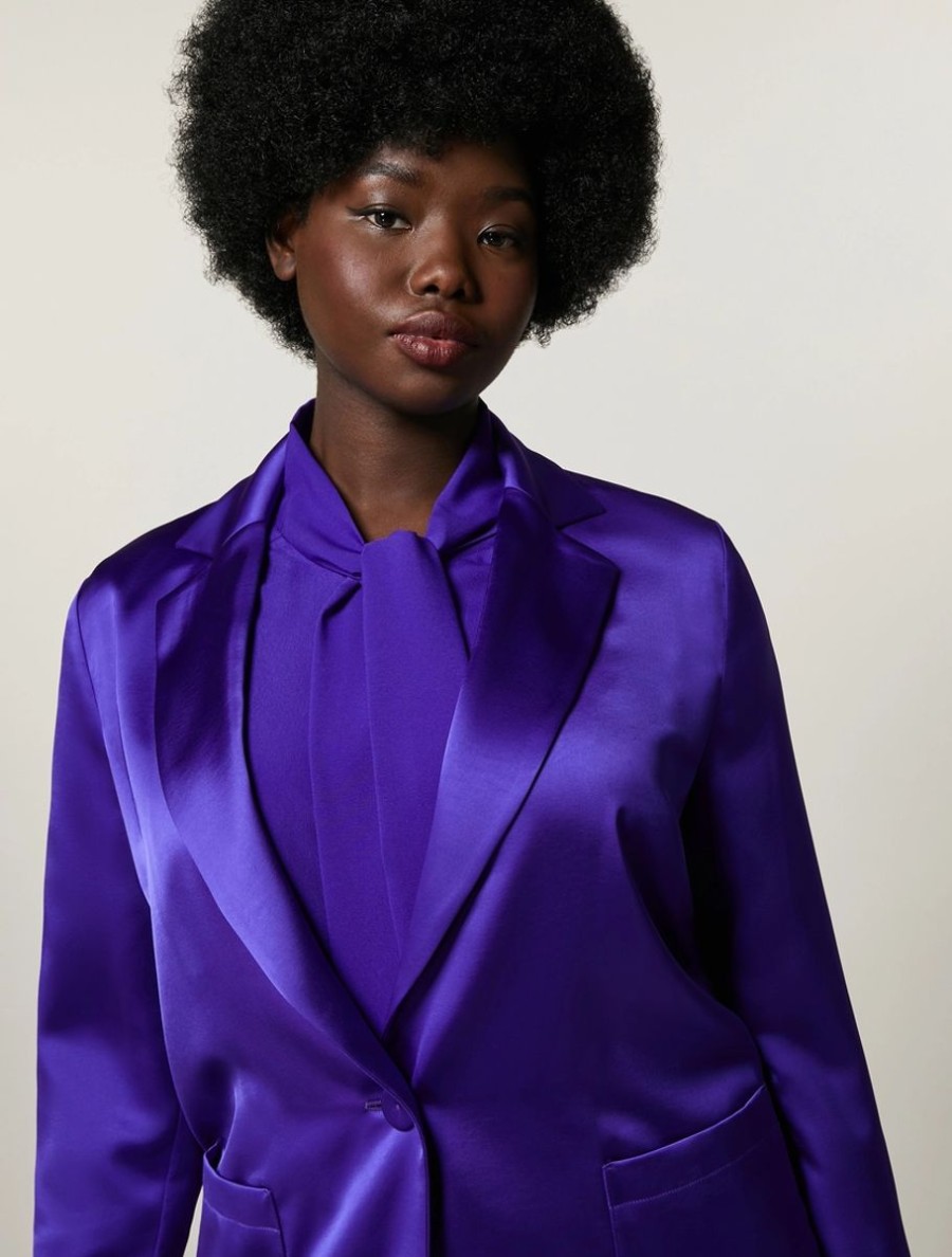 Vetements Marina Rinaldi | Blazer Fluide En Satin Violet