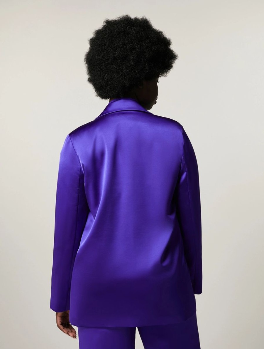 Vetements Marina Rinaldi | Blazer Fluide En Satin Violet