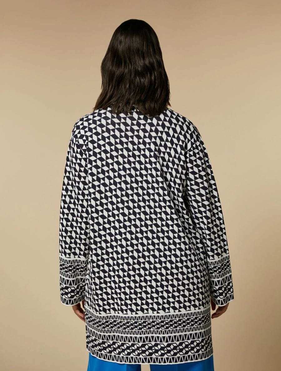 Vetements Marina Rinaldi | Cardigan En Maille Jacquard Outremer