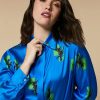 Vetements Marina Rinaldi | Robe Chemise En Satin Imprime Bleuet