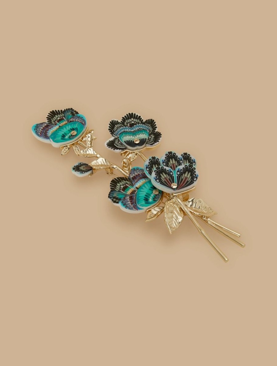 Accessoires Marina Rinaldi | Broche Fleur En Metal Vert