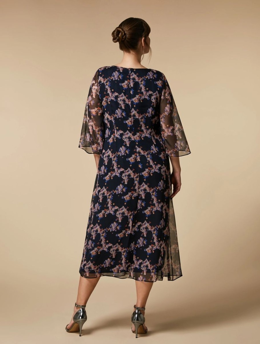 Vetements De Ceremonie Marina Rinaldi | Robe En Georgette De Soie Bleu Nuit