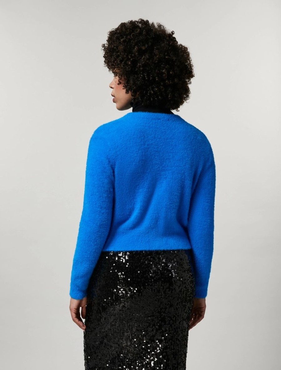 Vetements Marina Rinaldi | Mini Cardigan En Fil Jersey Endroit Bleu De Chine