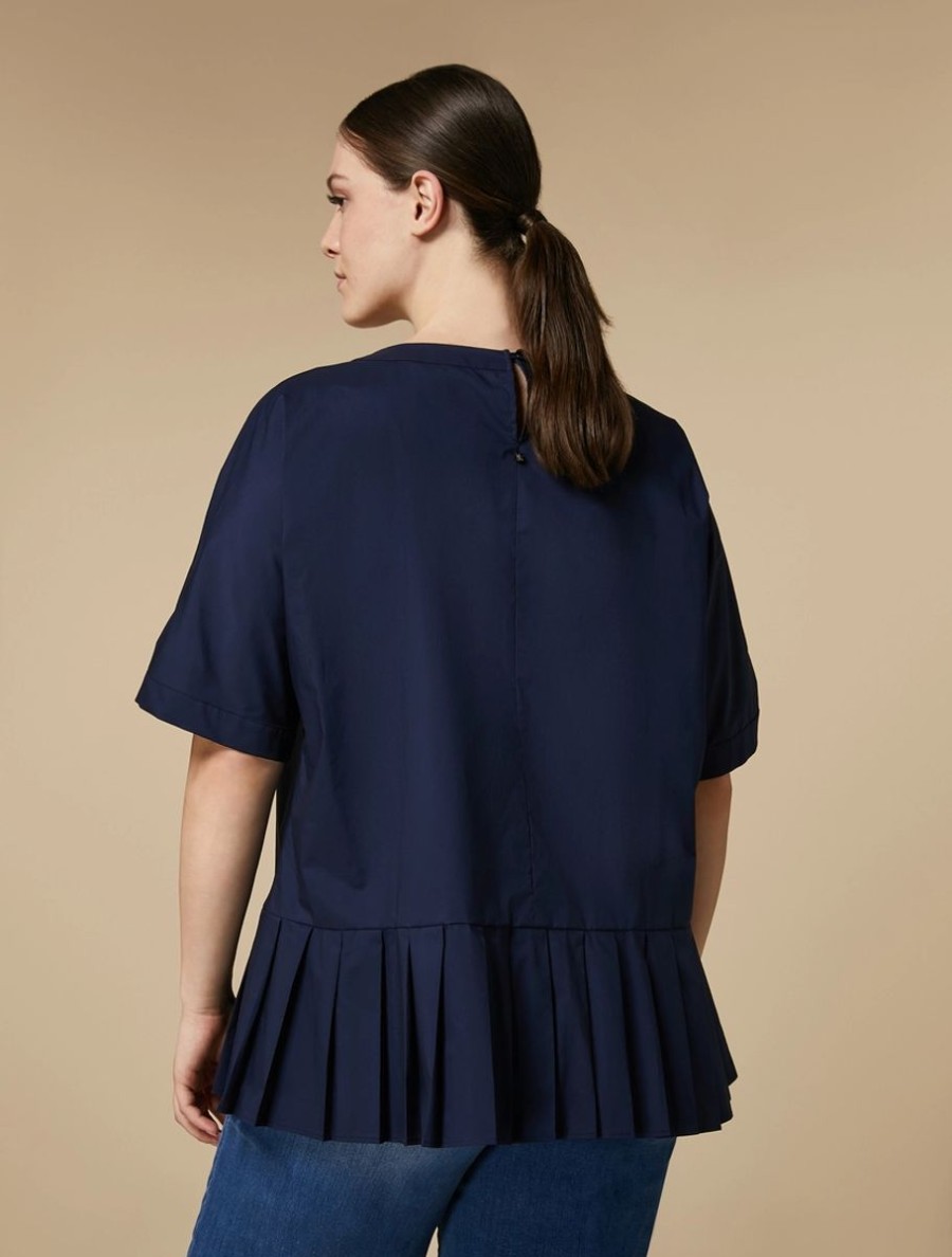 Vetements Marina Rinaldi | Blouse En Popeline De Coton Marine Fonce