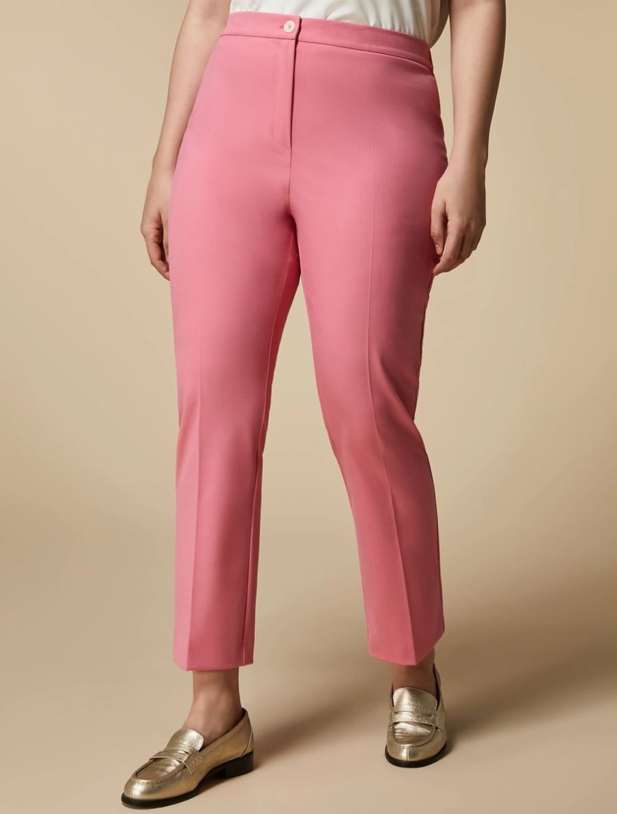 Vetements Marina Rinaldi | Pantalon Slim En Toile Stretch Rose