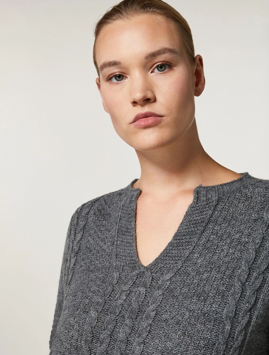 Vetements Marina Rinaldi | Pull En Laine, Viscose Et Alpaga Gris Fonce