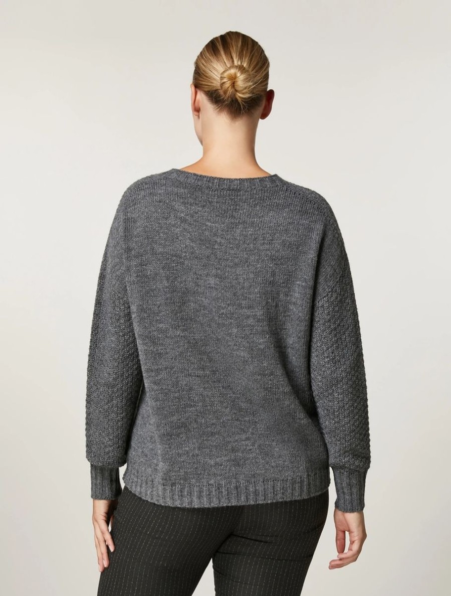 Vetements Marina Rinaldi | Pull En Laine, Viscose Et Alpaga Gris Fonce