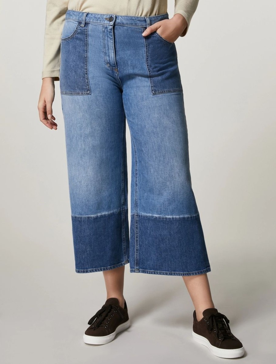 Vetements Marina Rinaldi | Pantalon En Jean De Coton Bleu Ski