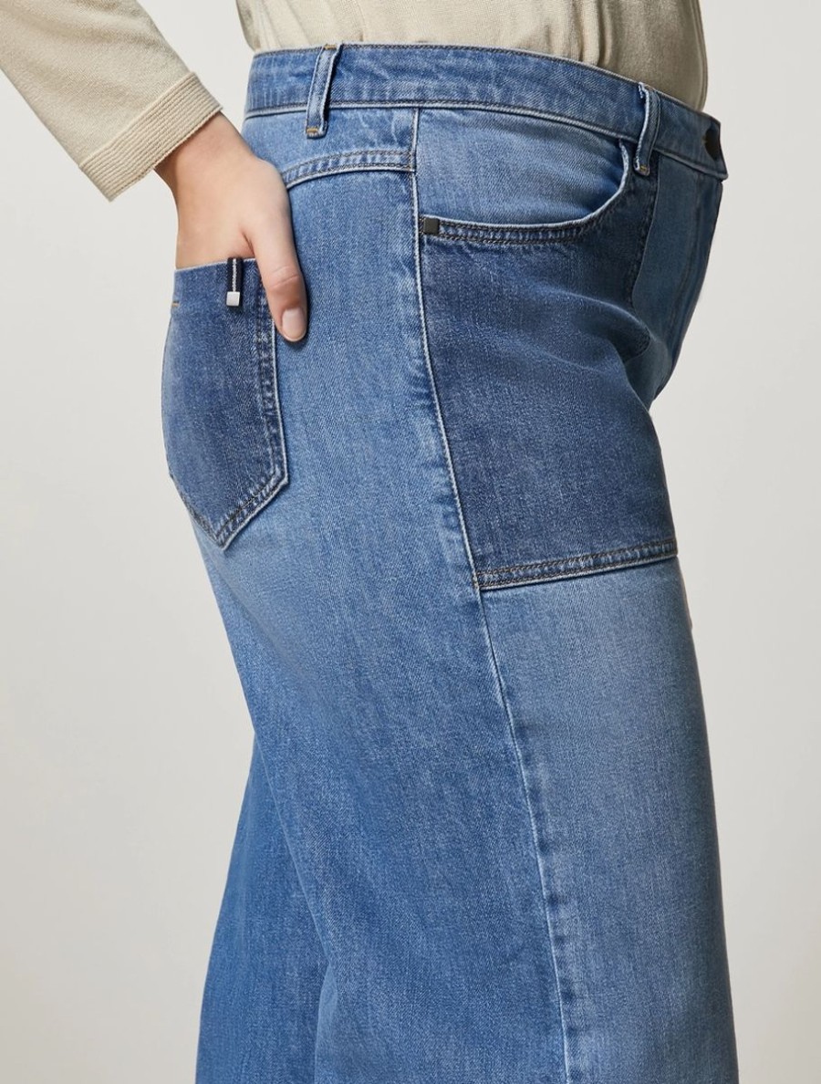 Vetements Marina Rinaldi | Pantalon En Jean De Coton Bleu Ski