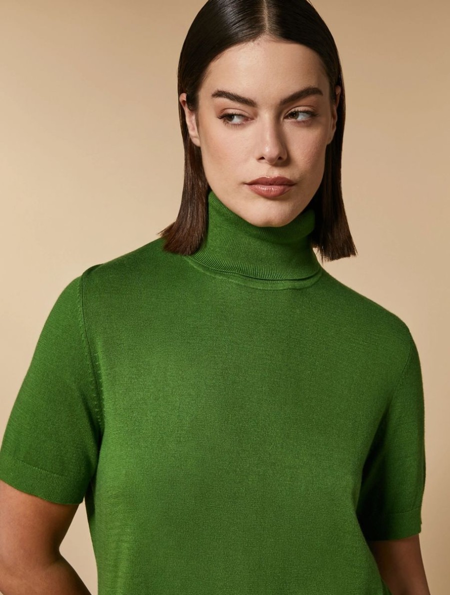 Vetements Marina Rinaldi | Pull Col Polo En Fil De Viscose Vert