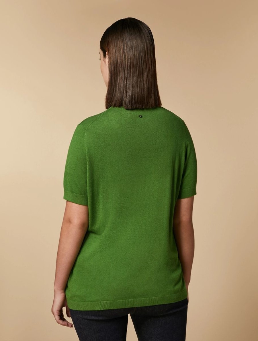 Vetements Marina Rinaldi | Pull Col Polo En Fil De Viscose Vert