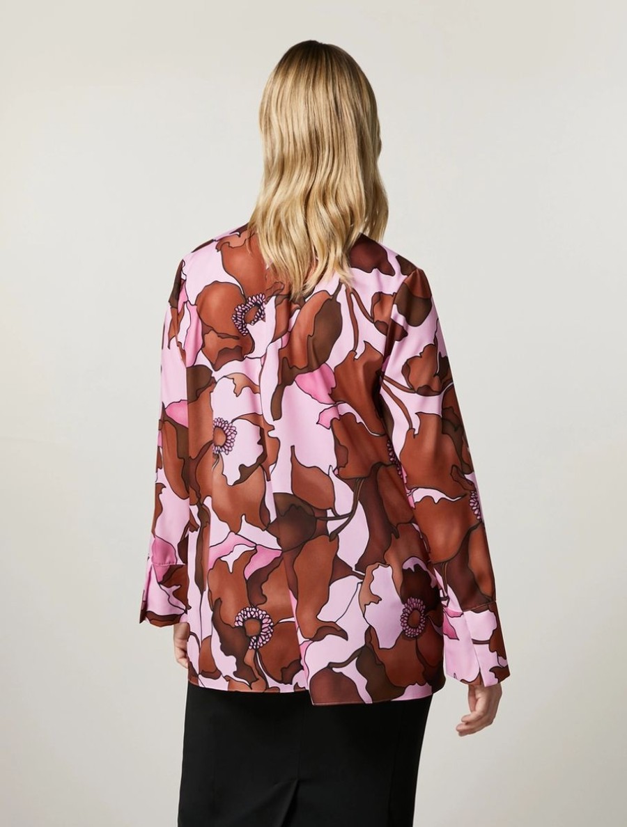 Vetements Marina Rinaldi | Tunique En Crepe De Chine Imprimee Fuchsia