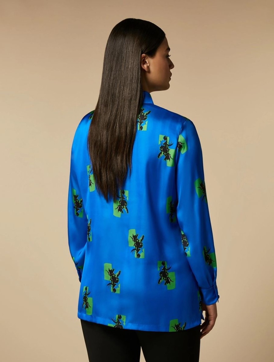 Vetements Marina Rinaldi | Chemise En Satin Imprime Bleuet