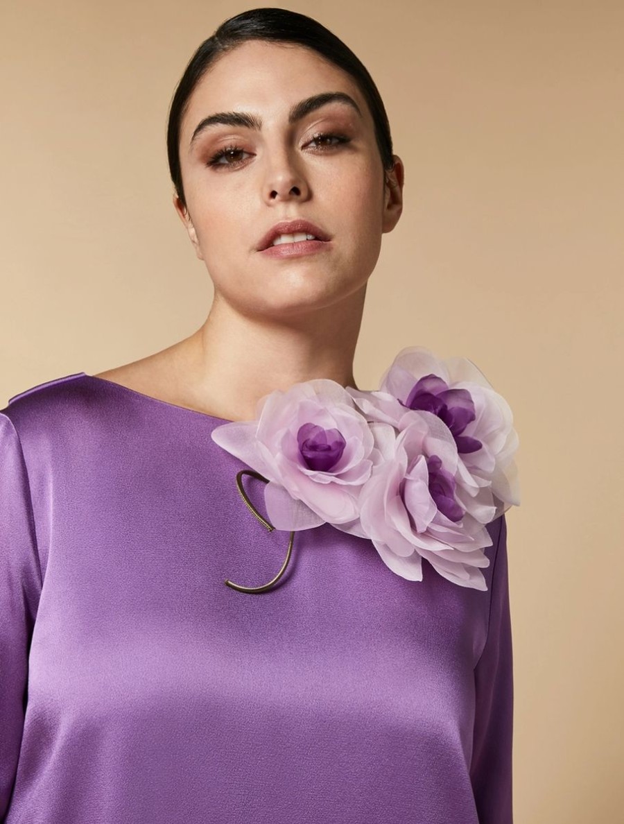 Vetements De Ceremonie Marina Rinaldi | Broche Fleur En Organza Violet