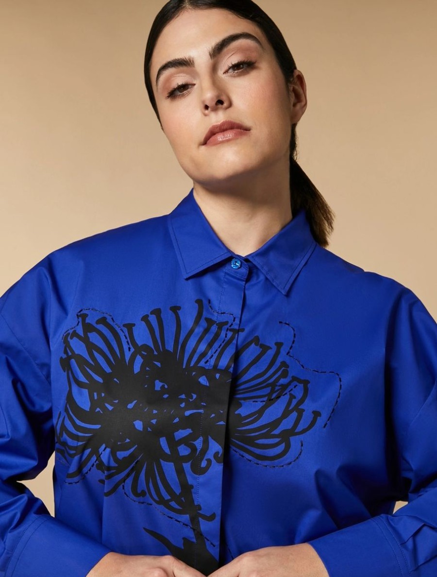 Vetements Marina Rinaldi | Chemise En Popeline De Coton Bleu De Chine