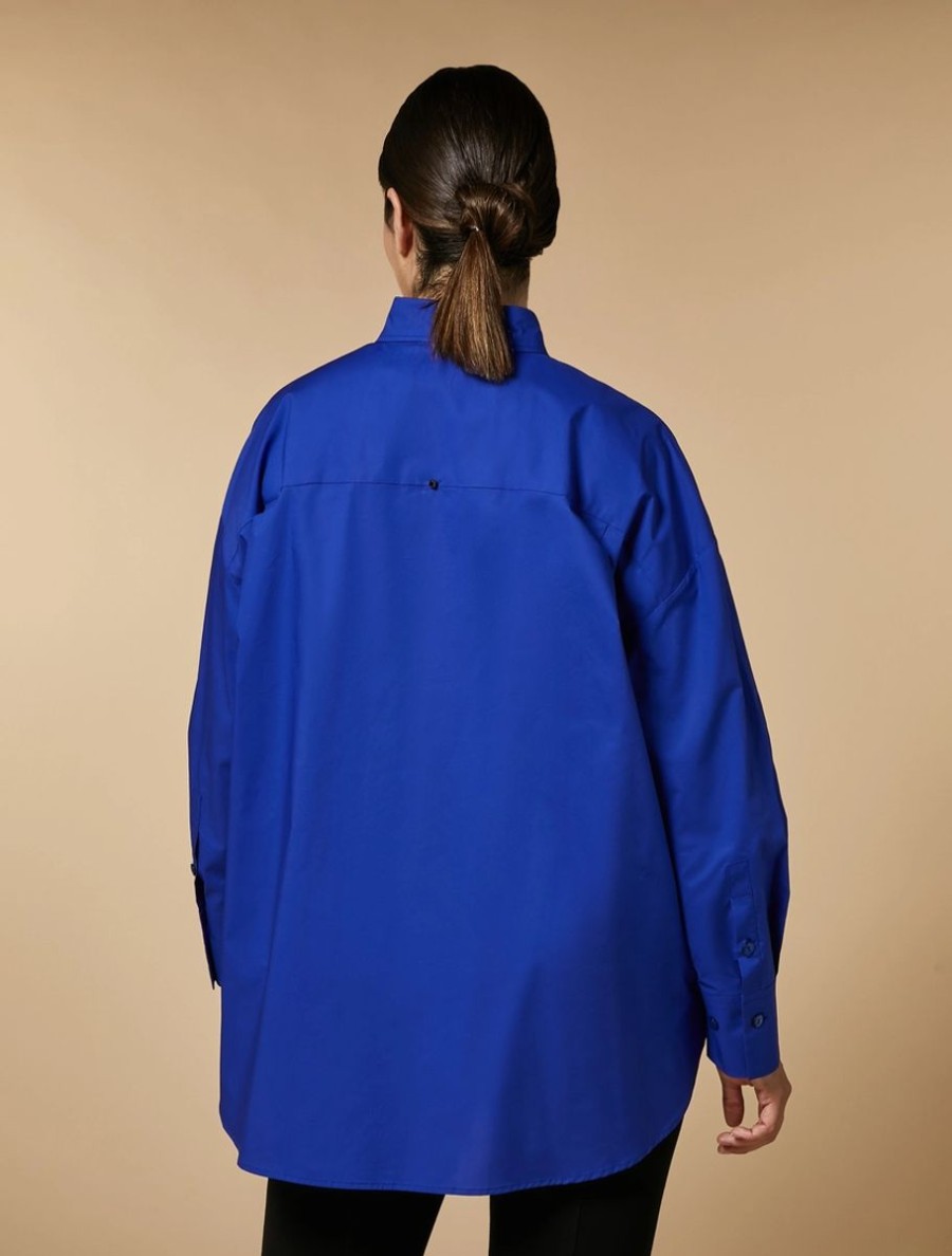 Vetements Marina Rinaldi | Chemise En Popeline De Coton Bleu De Chine