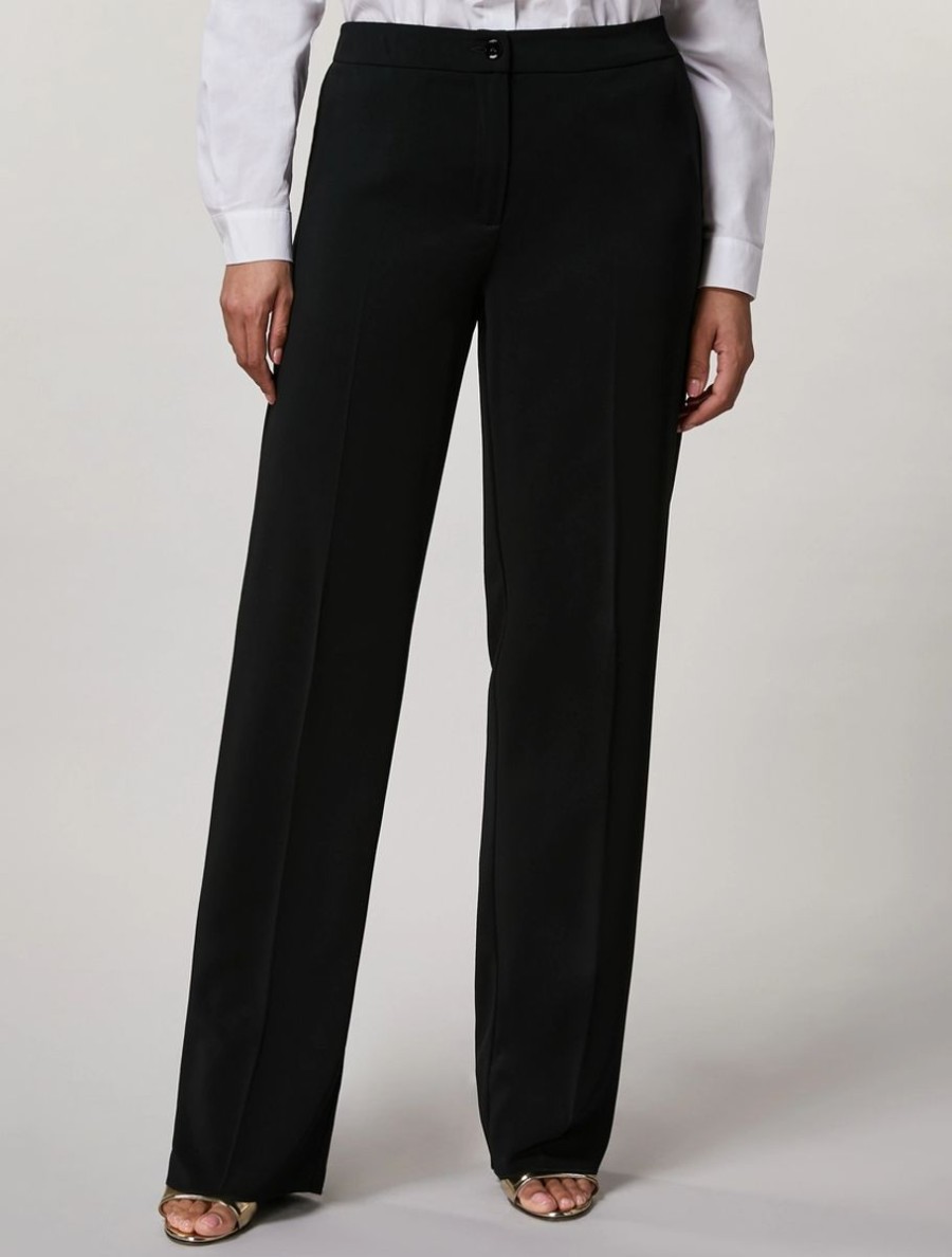 Vetements Marina Rinaldi | Pantalon Fluide En Tissu Stretch Noir