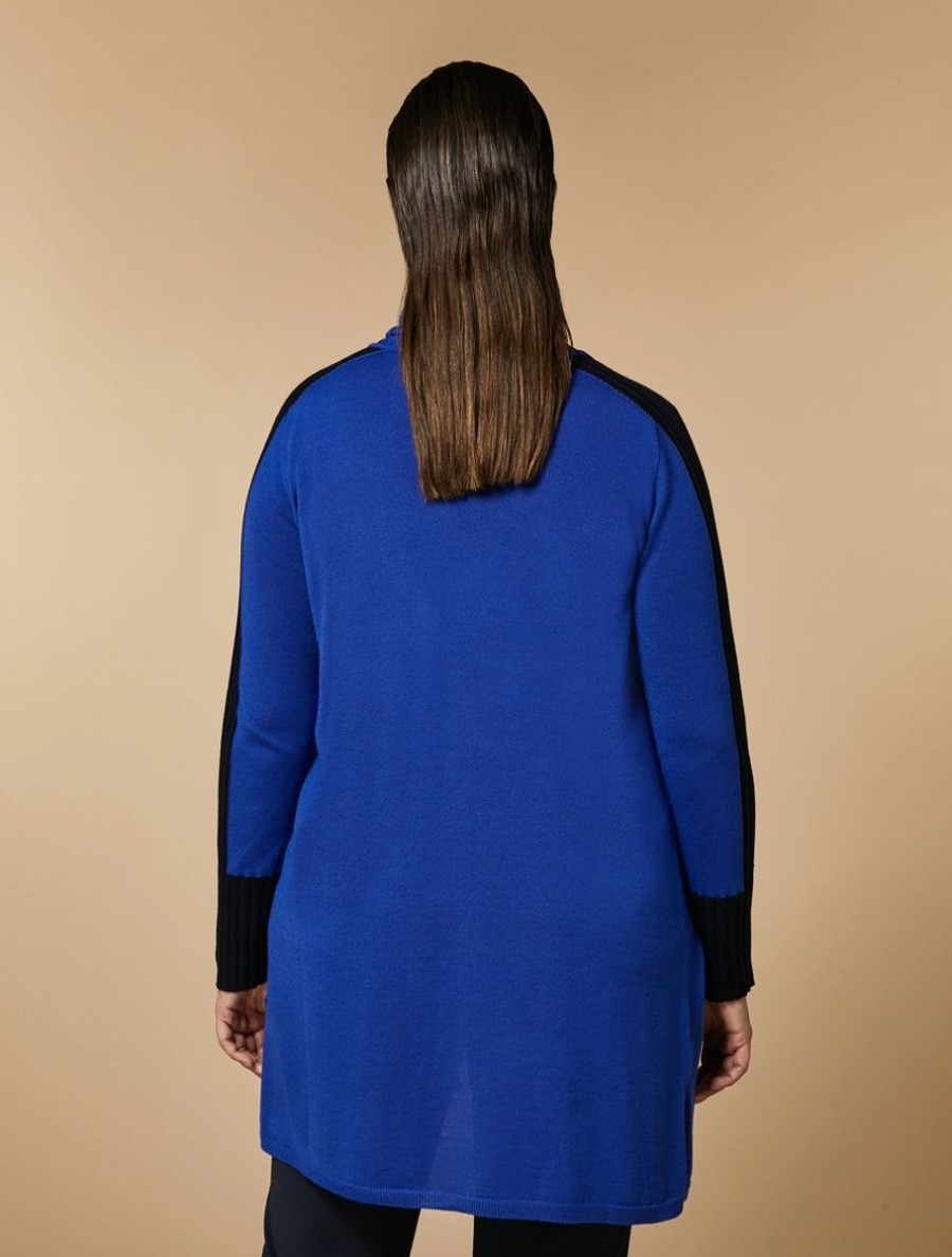 Vetements Marina Rinaldi | Cardigan En Laine Melangee Bleu De Chine