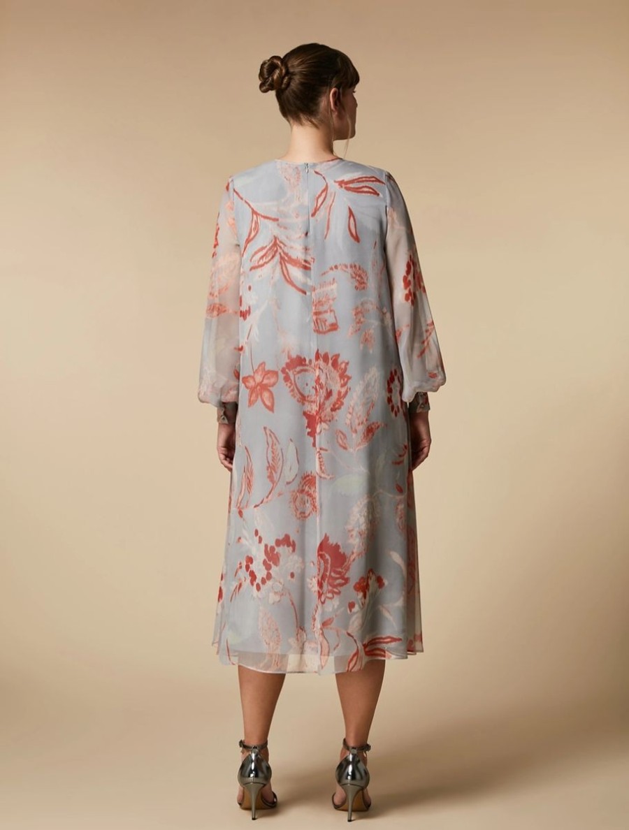 Vetements De Ceremonie Marina Rinaldi | Robe Longue En Georgette Imprimee Gris Perle