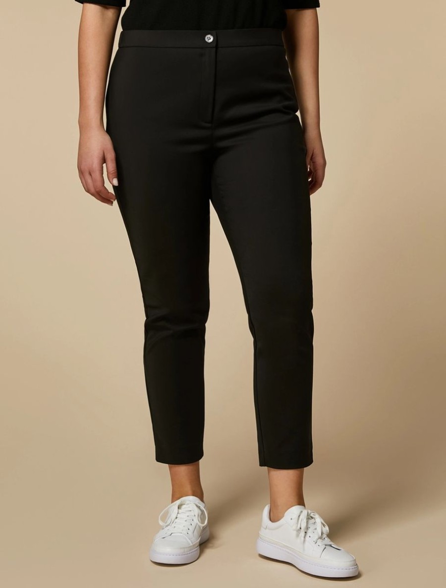 Vetements Marina Rinaldi | Pantalon Slim En Toile De Coton Noir