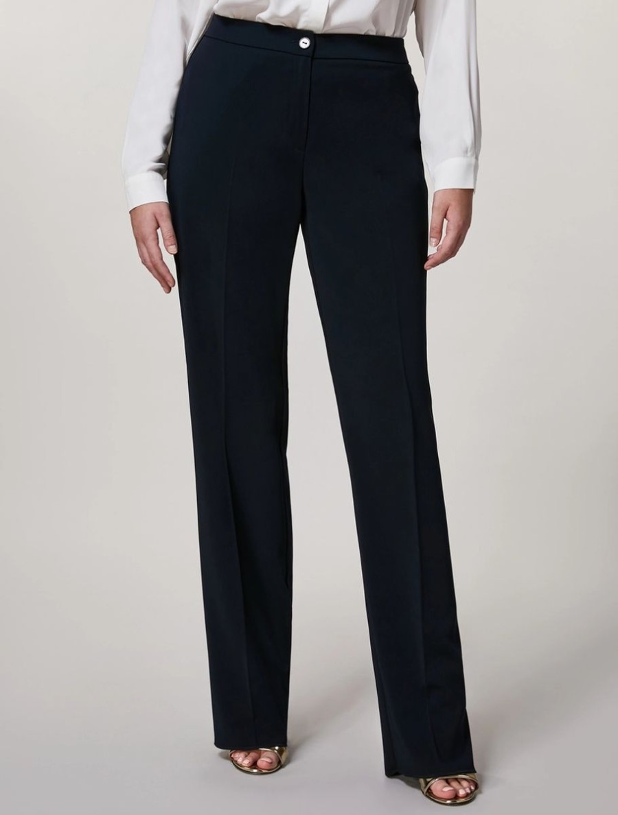 Vetements Marina Rinaldi | Pantalon Fluide En Tissu Stretch Marine Fonce