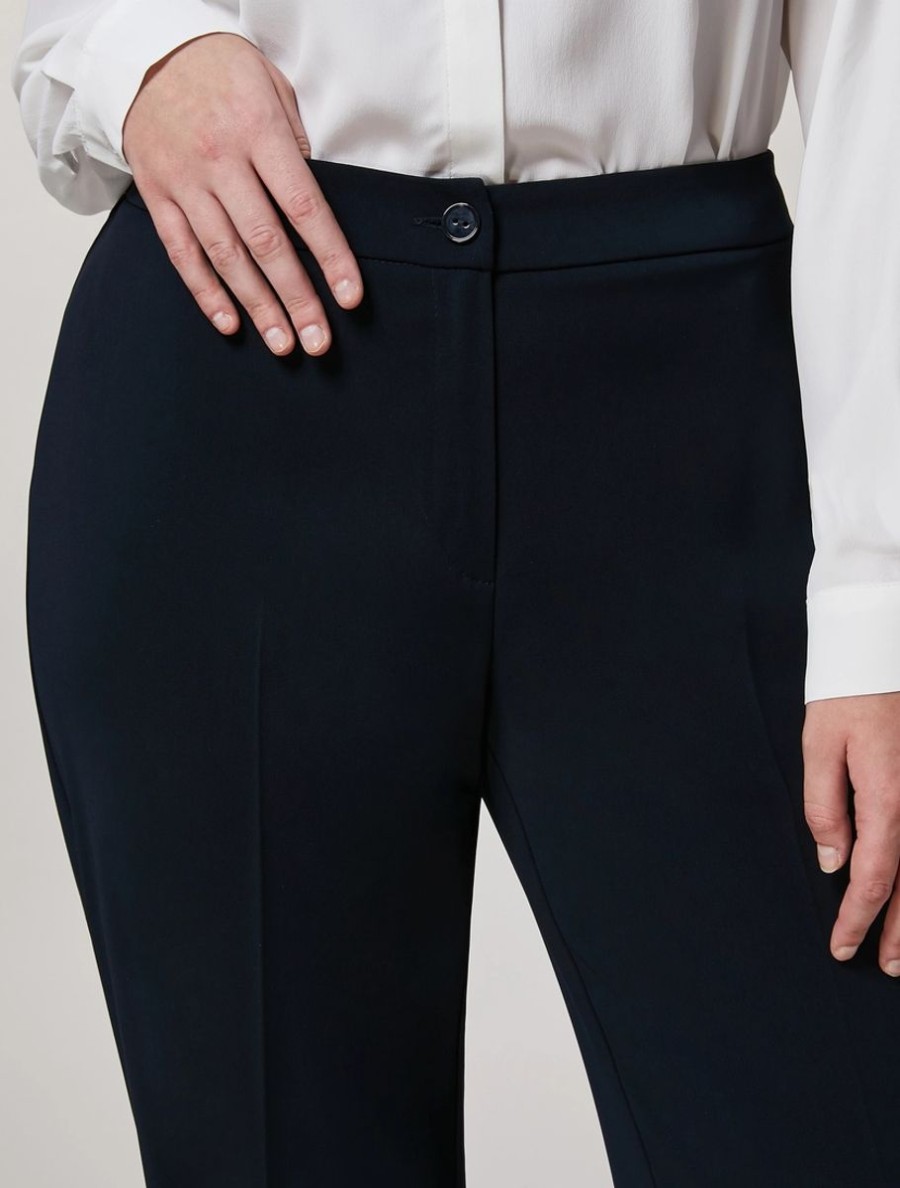 Vetements Marina Rinaldi | Pantalon Fluide En Tissu Stretch Marine Fonce