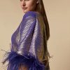 Vetements Marina Rinaldi | Top Metallise Avec Plumes Violet