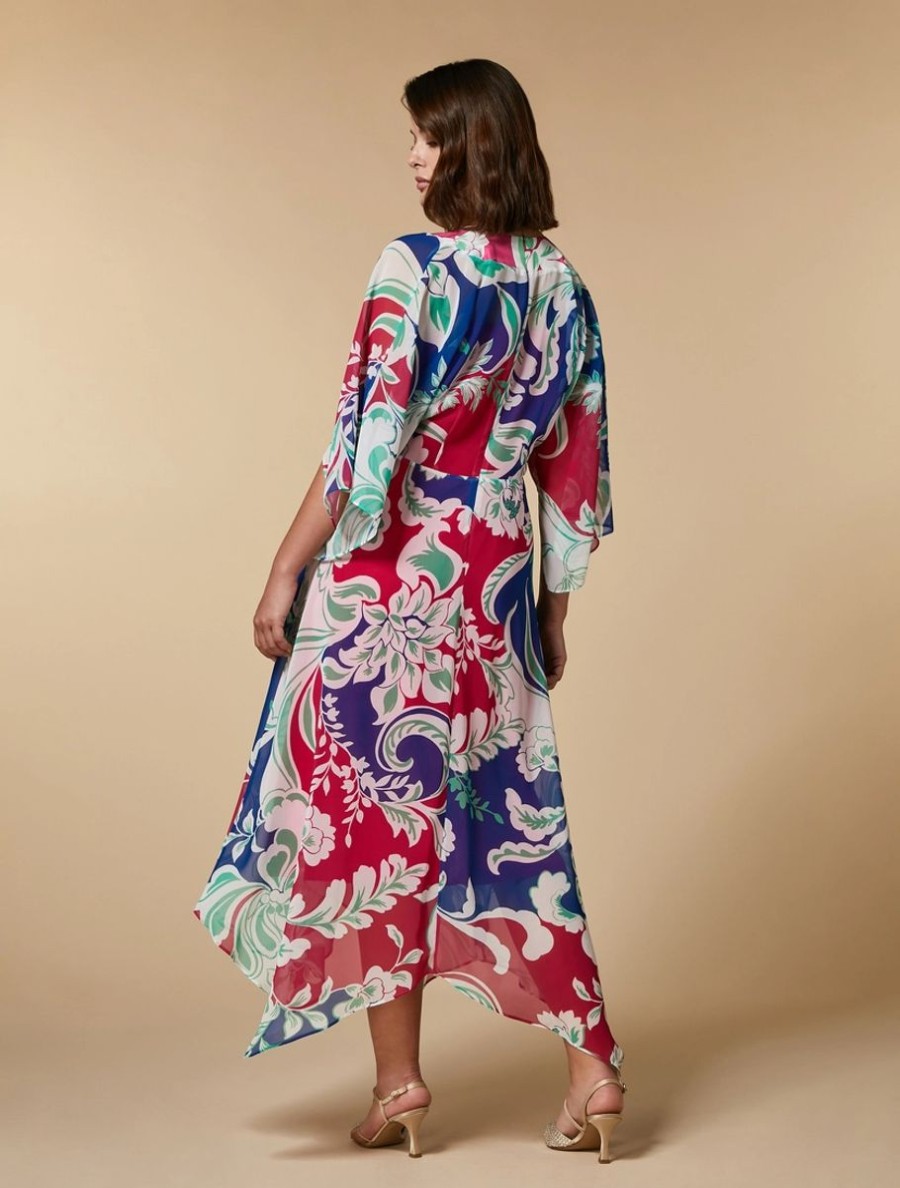 Vetements Marina Rinaldi | Robe En Georgette Imprimee Bleu De Chine