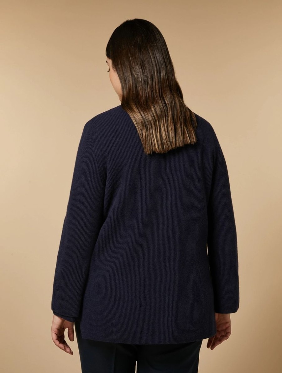 Vetements Marina Rinaldi | Cardigan En Laine Et Cachemire Marine Fonce