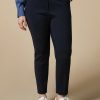 Vetements Marina Rinaldi | Pantalon En Coton Melange Technique Marine Fonce