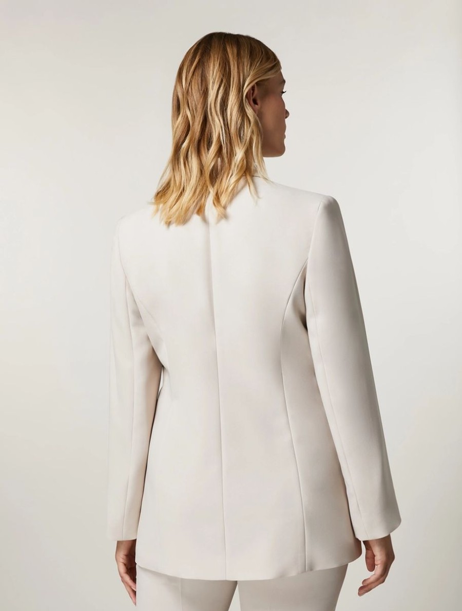 Vetements Marina Rinaldi | Blazer En Crepe Envers Satin Beige Fonce