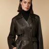 Vetements Marina Rinaldi | Manteau En Cuir Nappa Marron Fonce