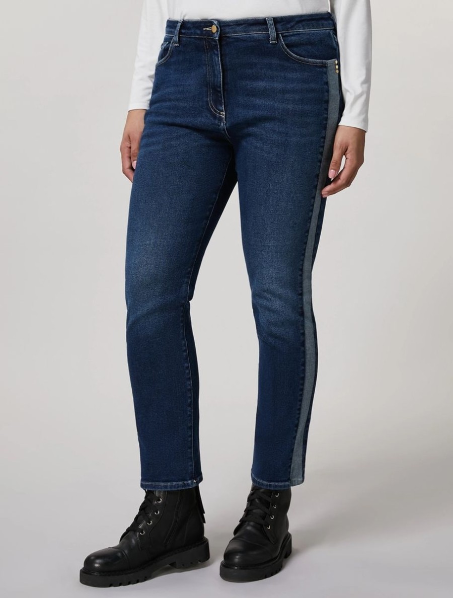 Vetements Marina Rinaldi | Jean En Denim Super Stretch Marine Fonce