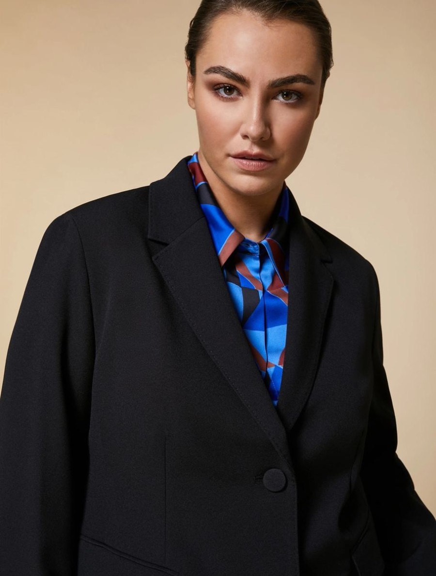 Vetements Marina Rinaldi | Veste Blazer En Crepe Stretch Noir