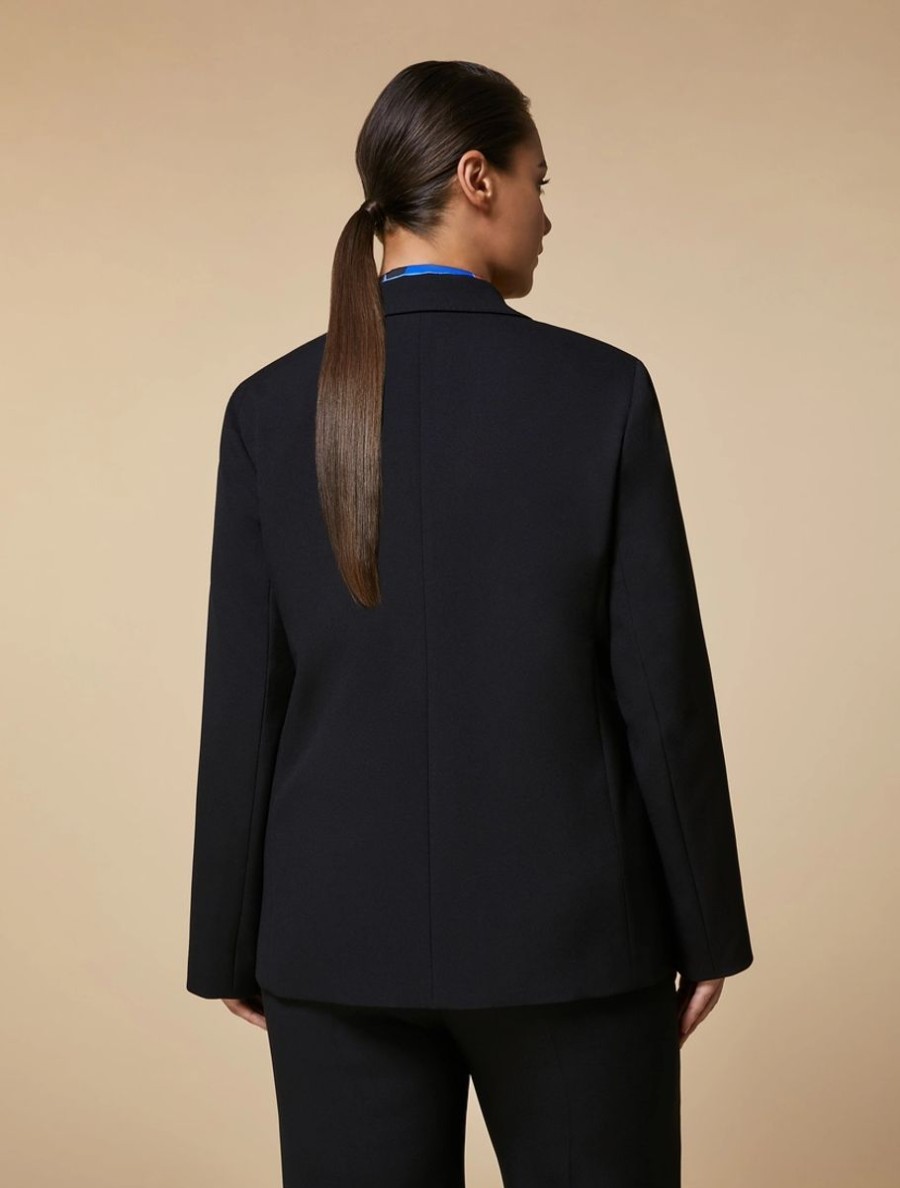 Vetements Marina Rinaldi | Veste Blazer En Crepe Stretch Noir