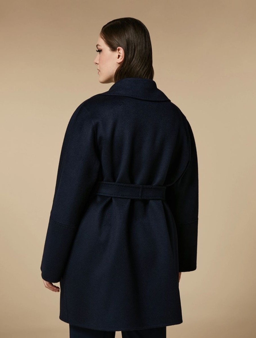 Vetements Marina Rinaldi | Veste Lourde Double Face Pur Cachemire Marine Fonce