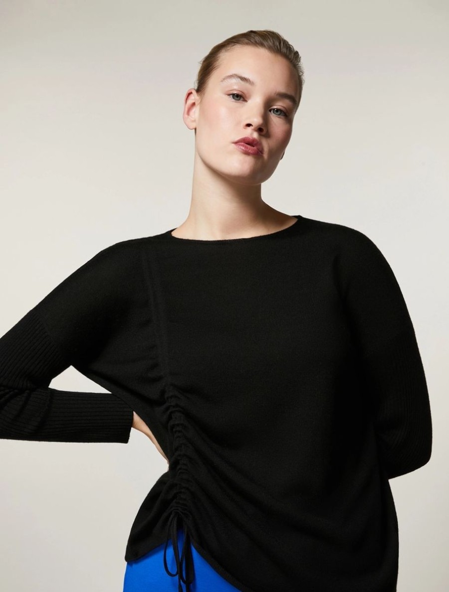 Vetements Marina Rinaldi | Pull En Laine Merinos Melangee Noir