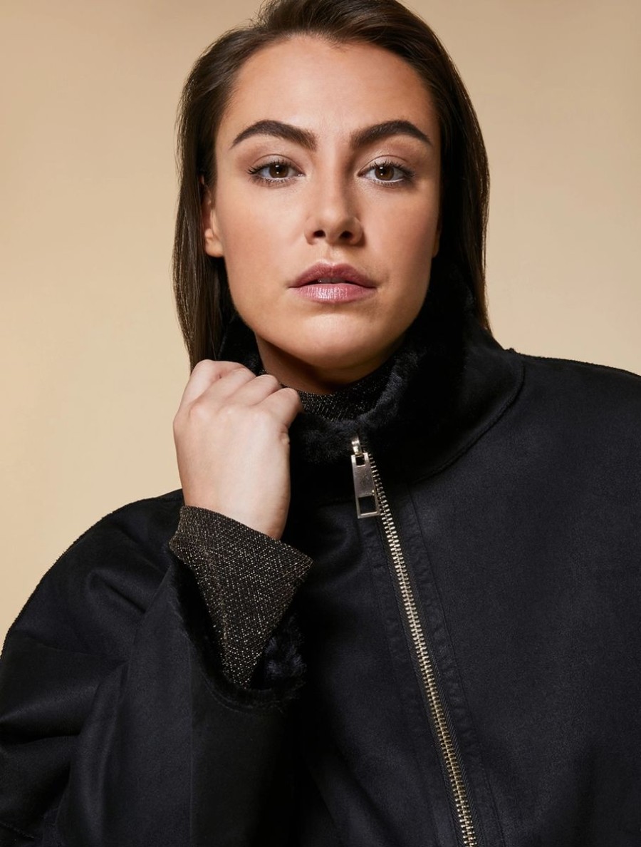 Vetements Marina Rinaldi | Cape Reversible A Texture Douce Noir