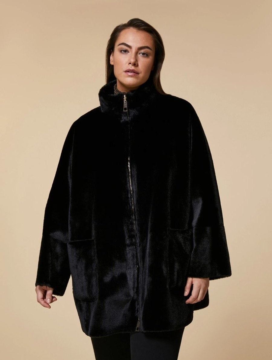 Vetements Marina Rinaldi | Cape Reversible A Texture Douce Noir