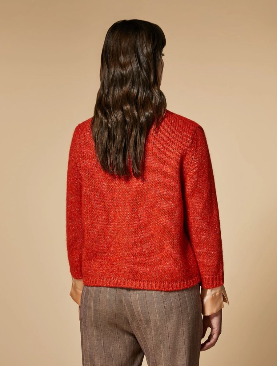 Vetements Marina Rinaldi | Cardigan En Laine Et Alpaga Rouge