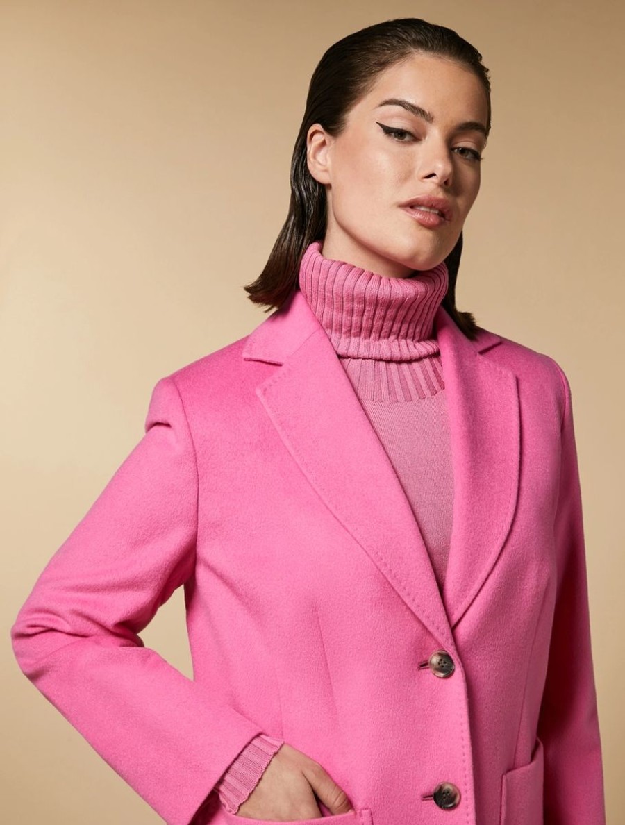 Vetements Marina Rinaldi | Veste Drapee En Pure Laine Rose