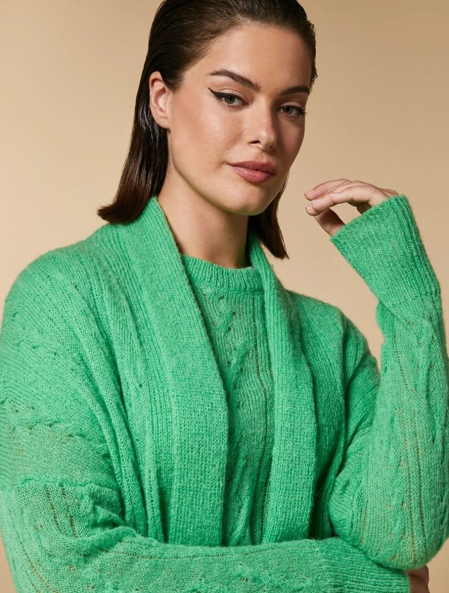 Vetements Marina Rinaldi | Cardigan En Alpaga Melange Vert