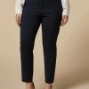 Vetements Marina Rinaldi | Pantalon Slim En Toile De Coton Bleuet